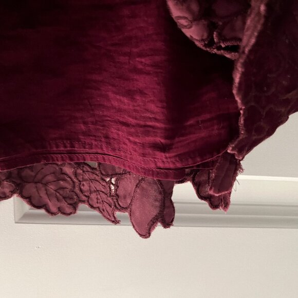 Anthropologie Burgandy Velvet Flutter Sleeve Top - Picture 8 of 9